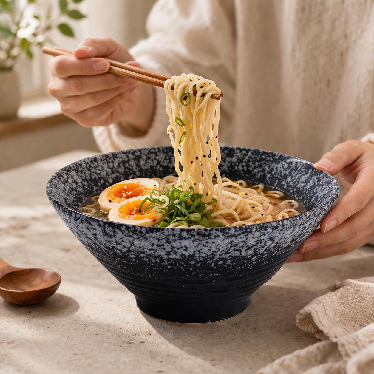 Minimalist Japanese Bowl - Ceramic Ramen and Soup Bowl for Modern Kitchen Decor