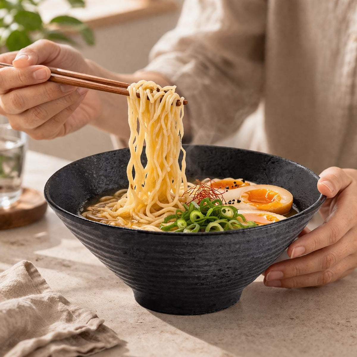 Bol à ramen gris anthracite nervuré