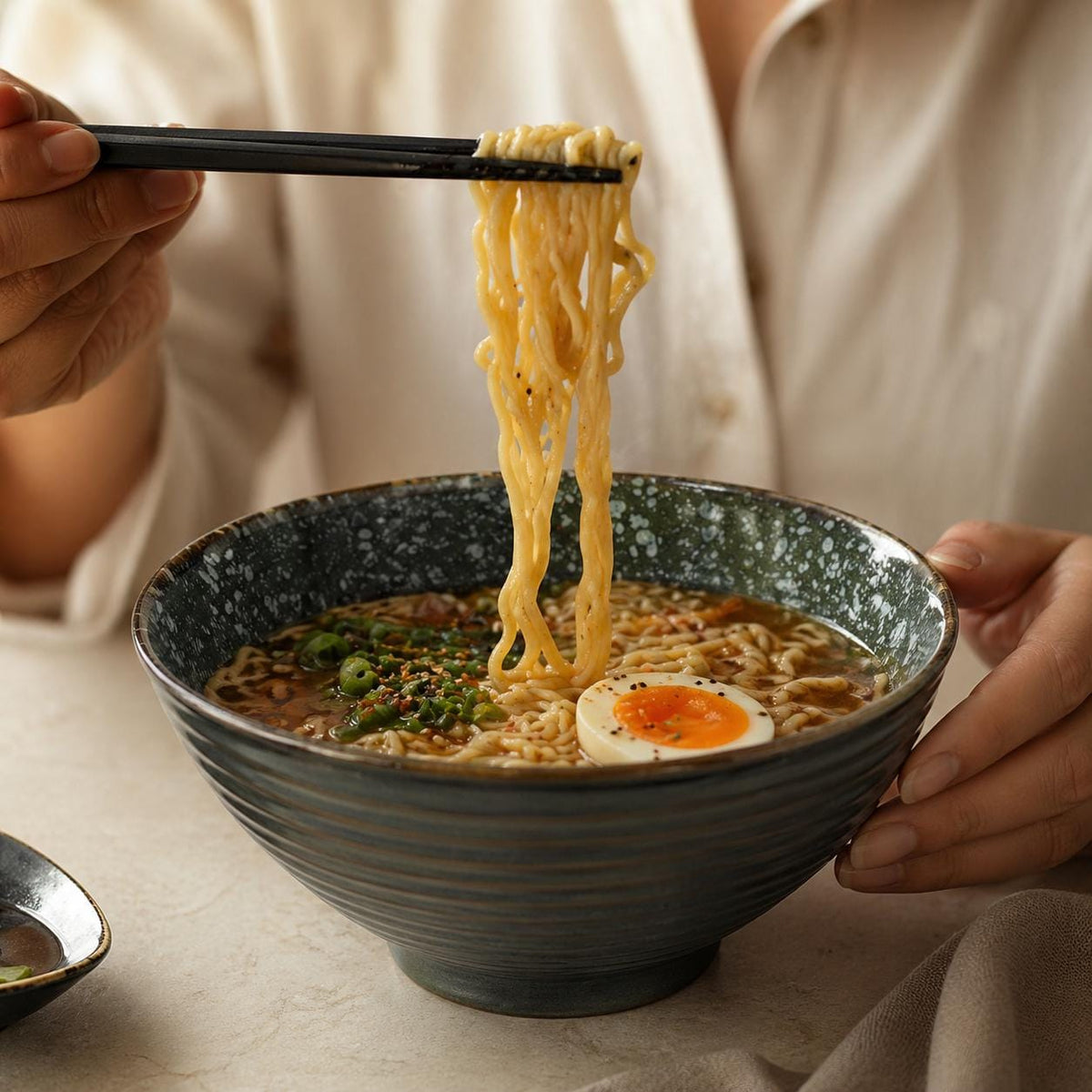 Bol à ramen vert strié