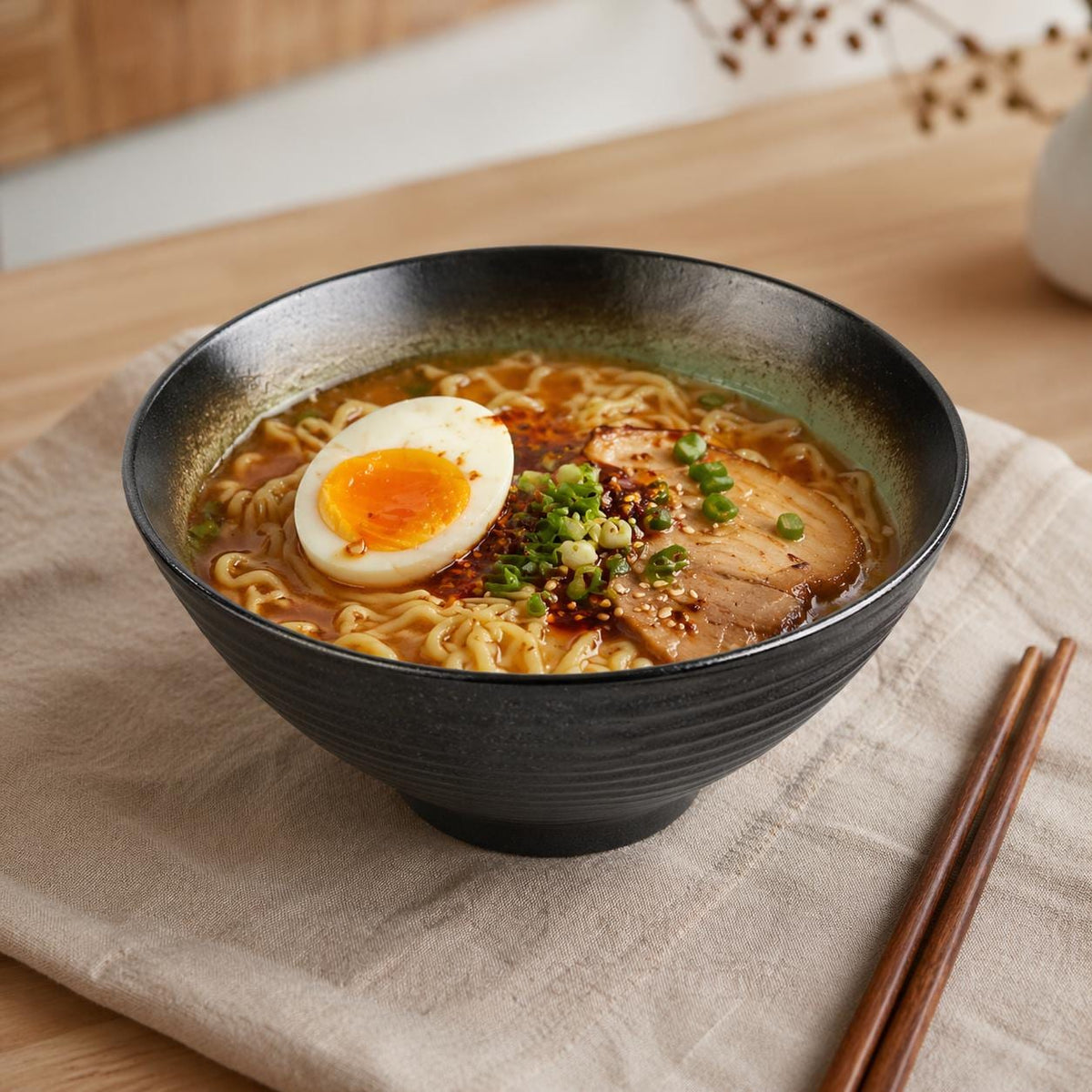 Bol à ramen noir à intérieur vert