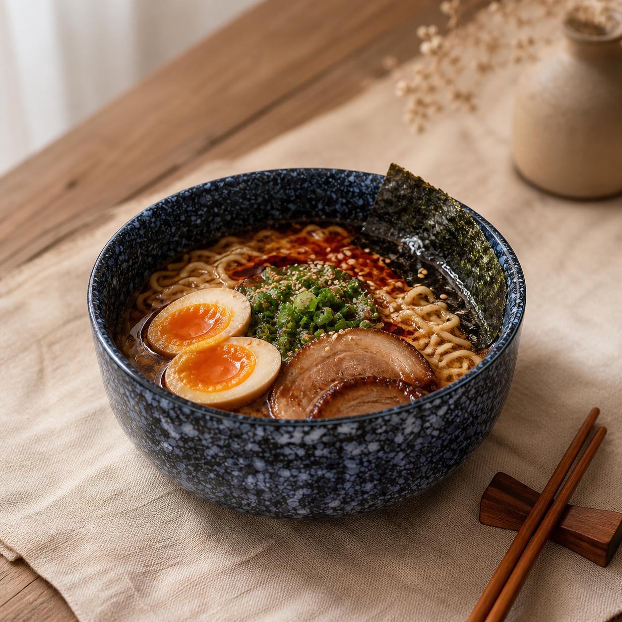 Bol ramen en céramique - Bol à nouilles texturé pour cuisine moderne à manger