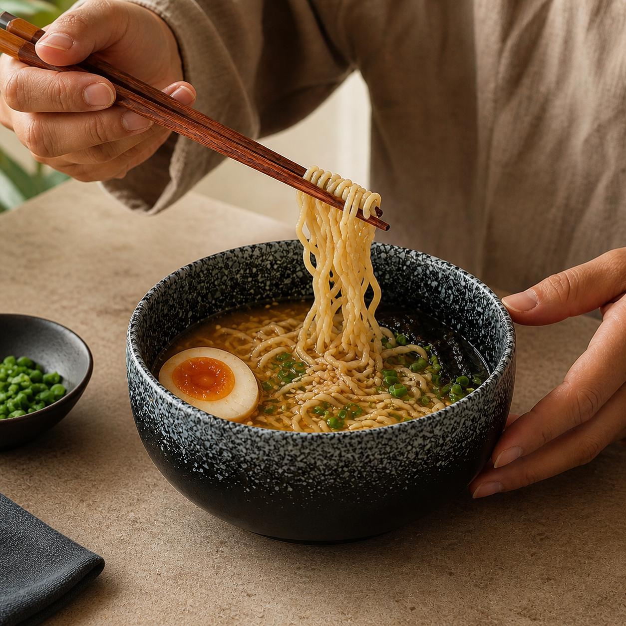 Bol ramen en céramique - Bol à nouilles texturé pour cuisine moderne à manger