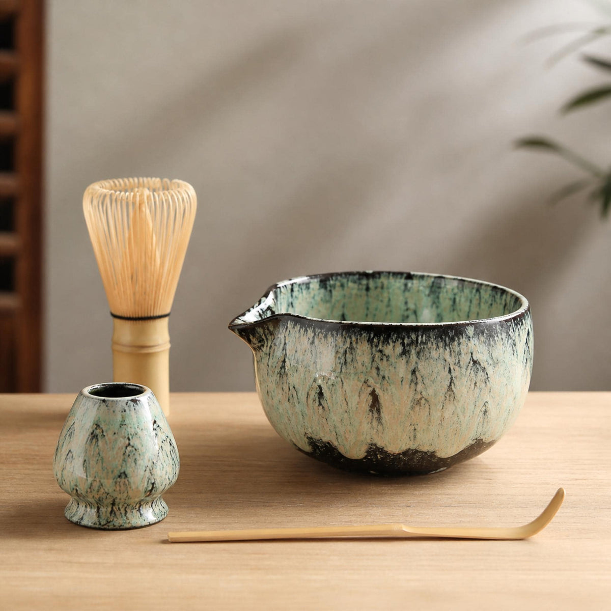 Ensemble à matcha en céramique de 600-700 ml, diamètre 13 cm avec fouet en bambou et passoire