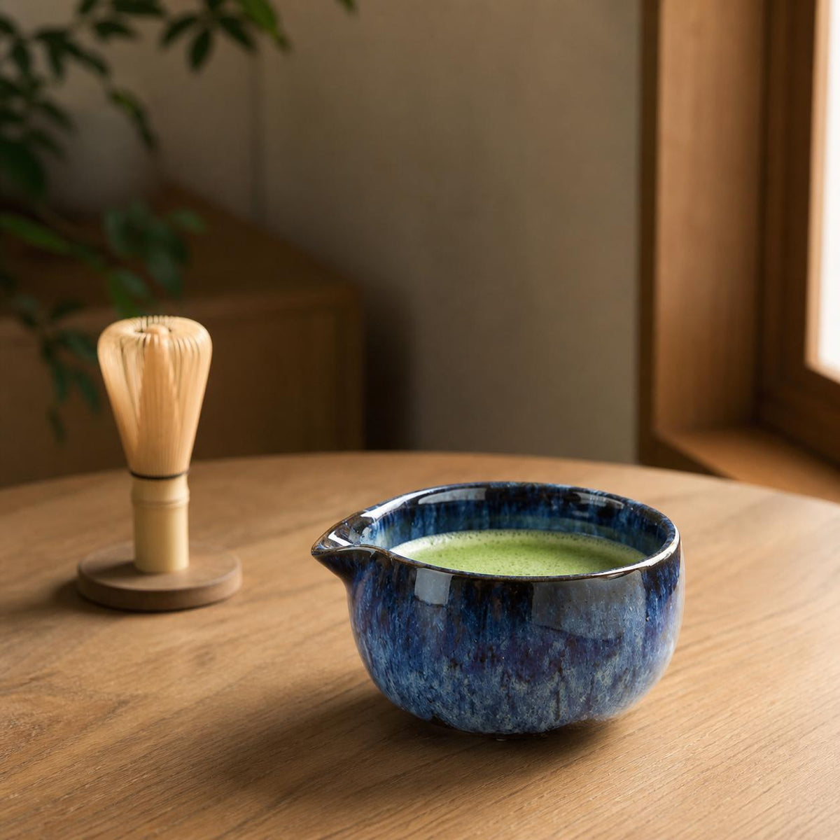 Set à matcha bleu moucheté avec passoire