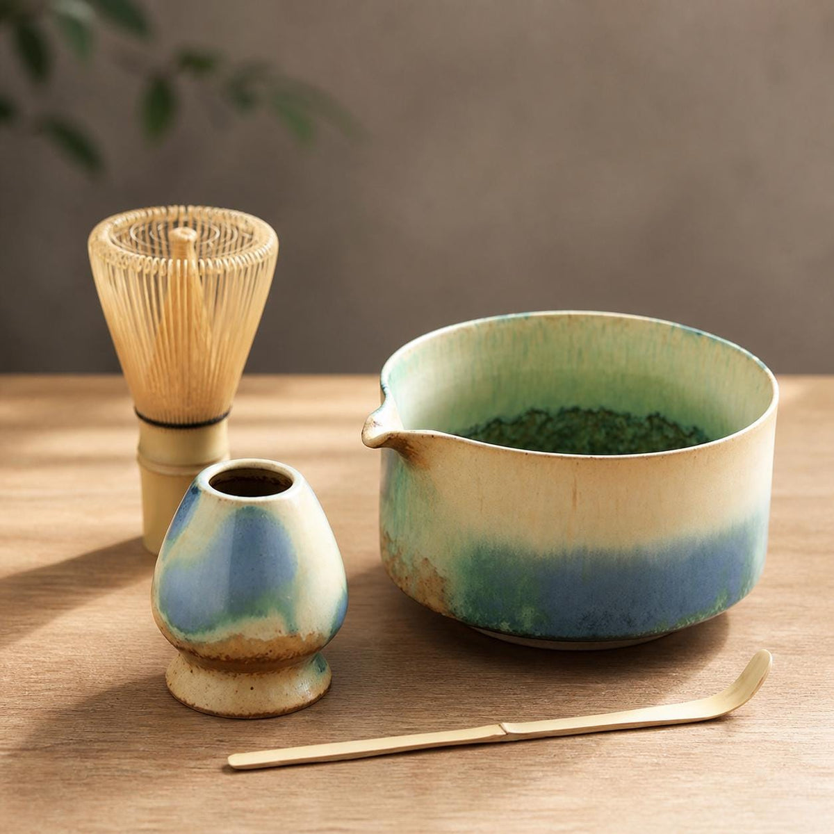 Ensemble à matcha en céramique de 600-700 ml, diamètre 13 cm avec fouet en bambou