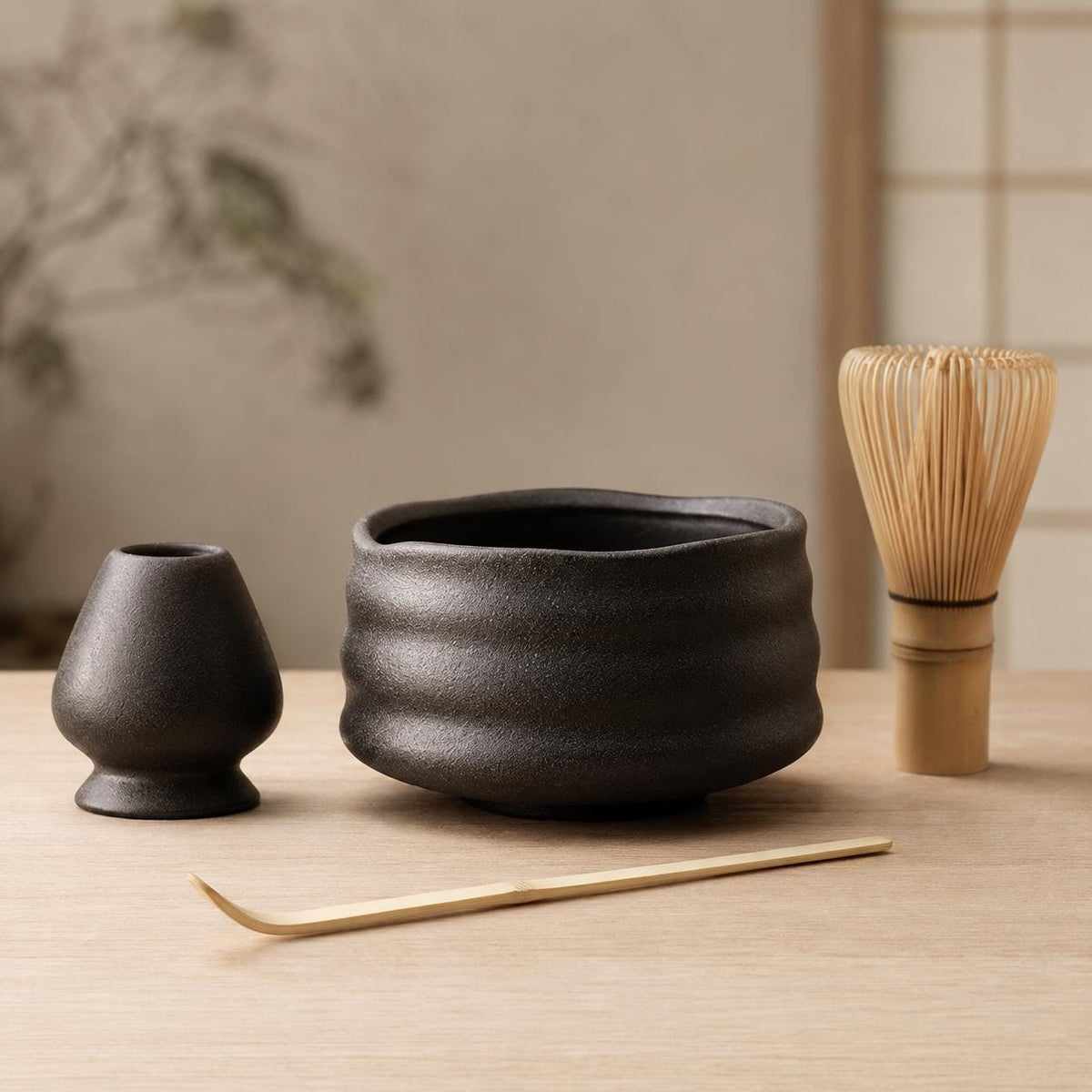 600 ml ceramic matcha set, 12 cm wide with bamboo whisk