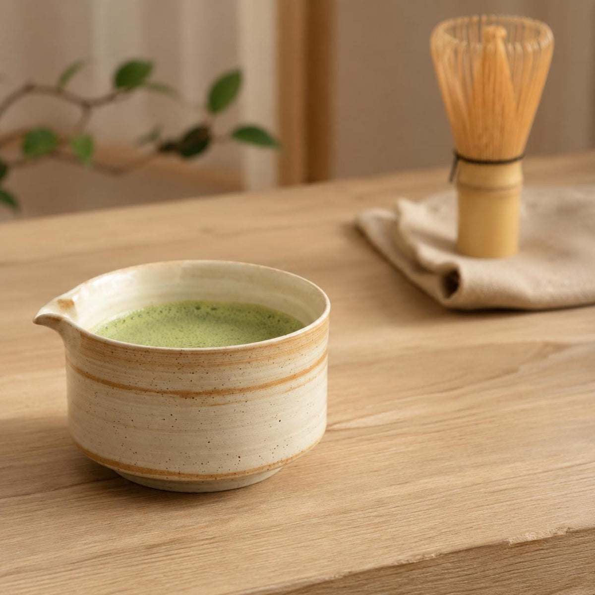 Set à matcha ivoire rayé