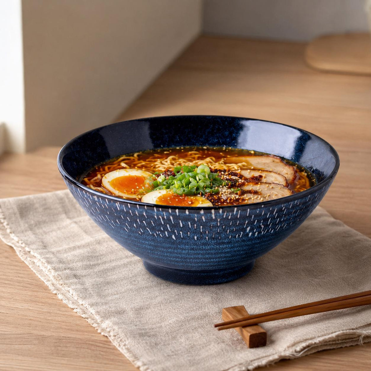 Bol à ramen bleu marine nervuré