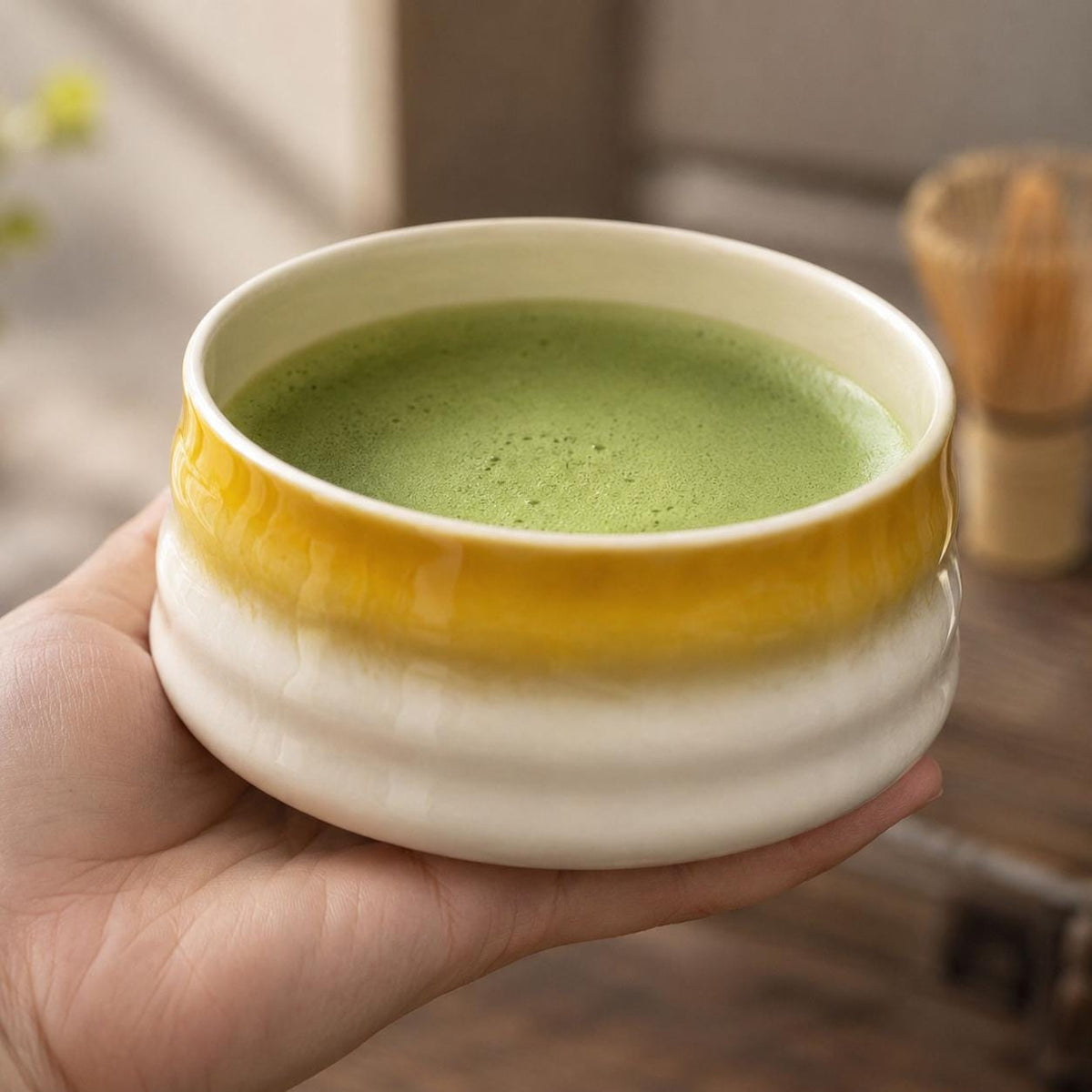 Set à matcha jaune et blanc