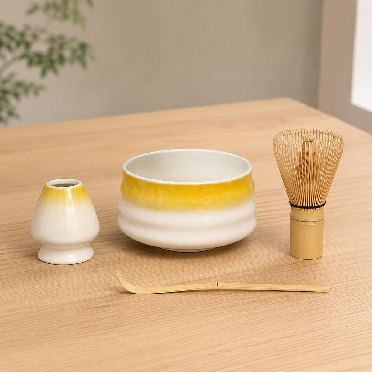 Set à matcha jaune et blanc