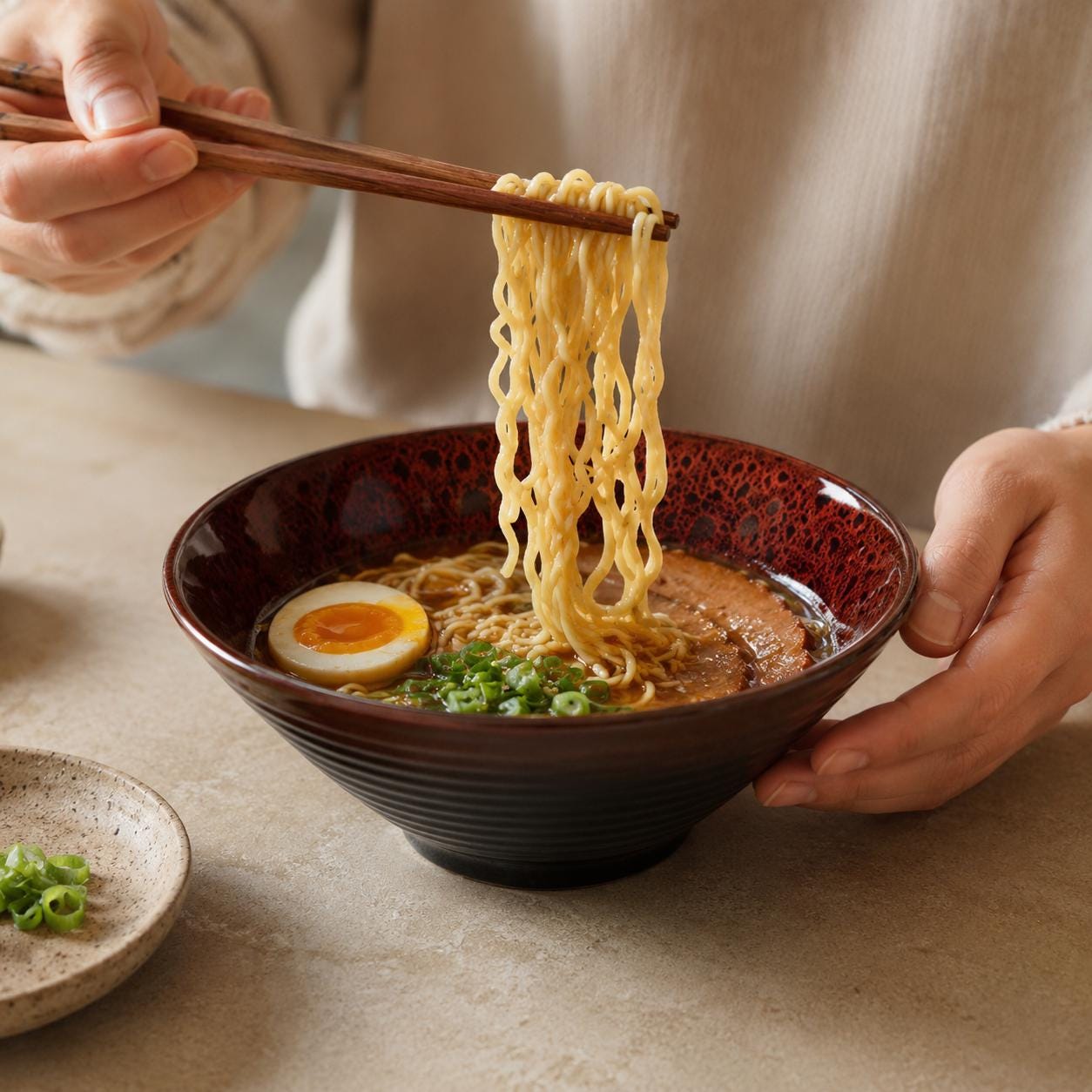 Ceramic Ramen Bowl - Japanese bowl with wide rim for elegant food presentation