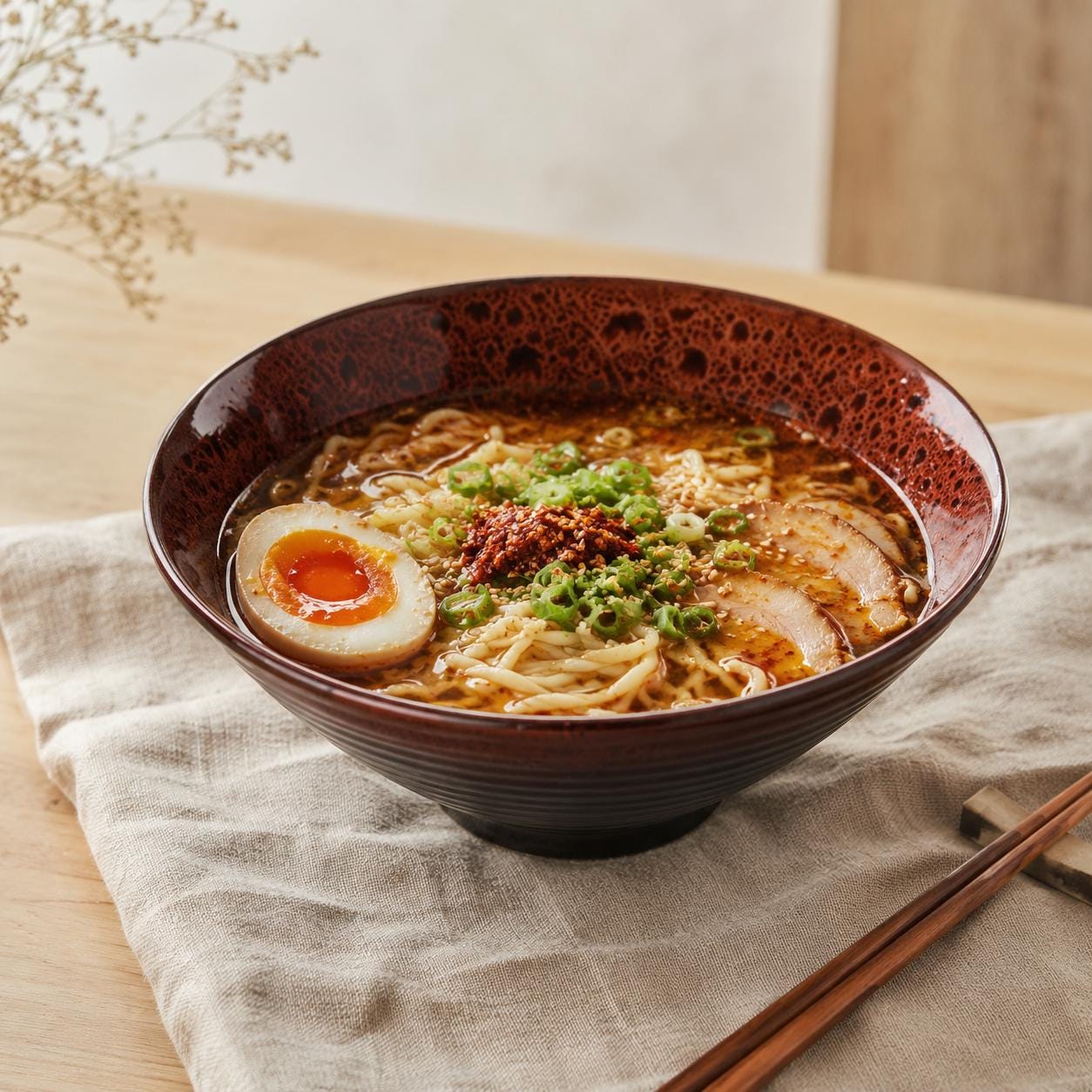 Ceramic Ramen Bowl - Japanese bowl with wide rim for elegant food presentation