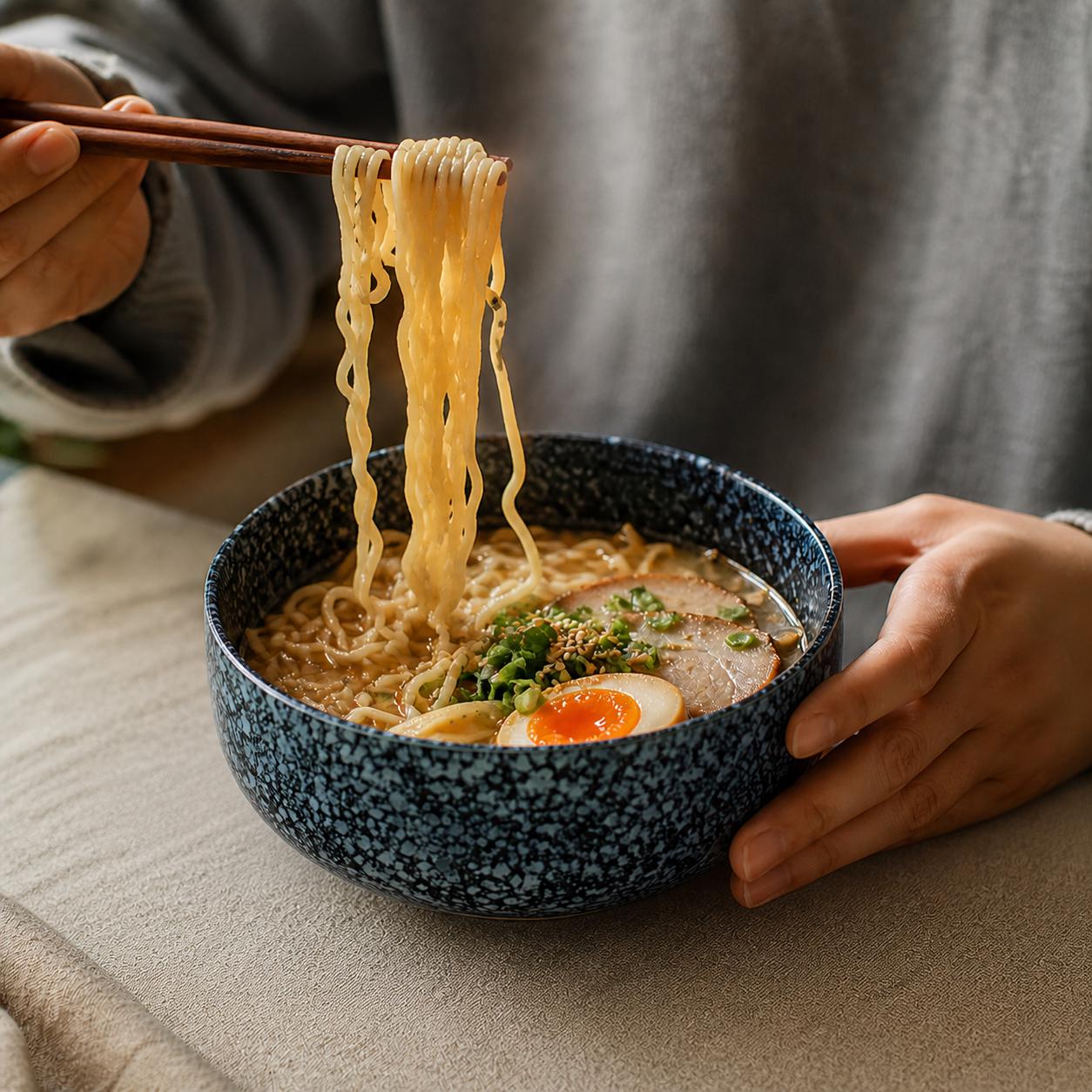 Bol ramen en céramique - Bol à nouilles texturé pour cuisine moderne à manger
