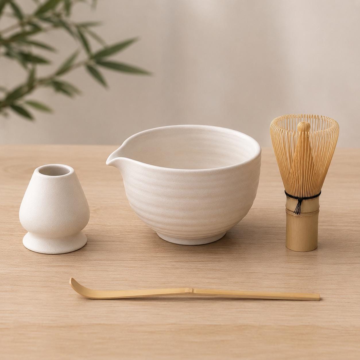 Ceramic Matcha Bowl Set - Organic Style Matcha Tea Set for Everyday Serenity