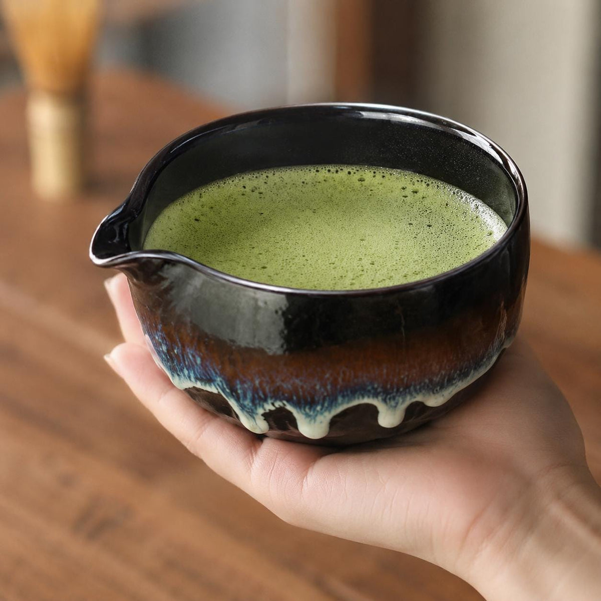Set à matcha glaçure bleue et brune