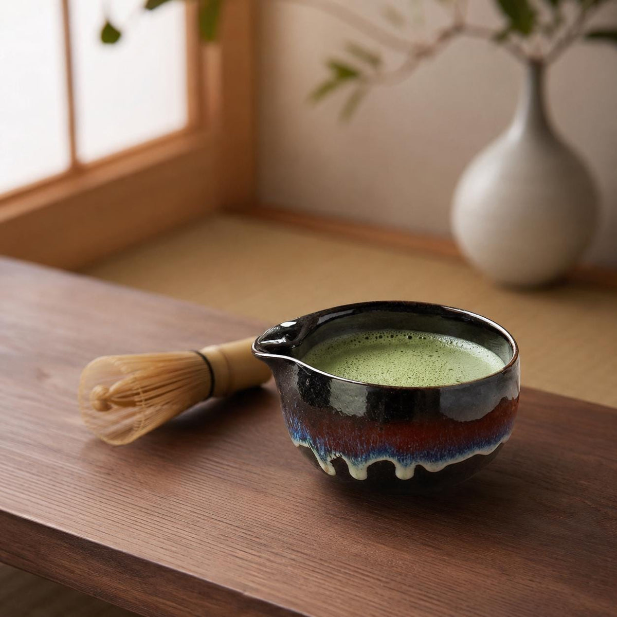 Set à matcha glaçure bleue et brune