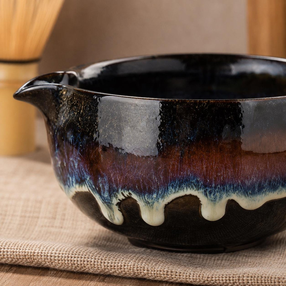 Set à matcha glaçure bleue et brune