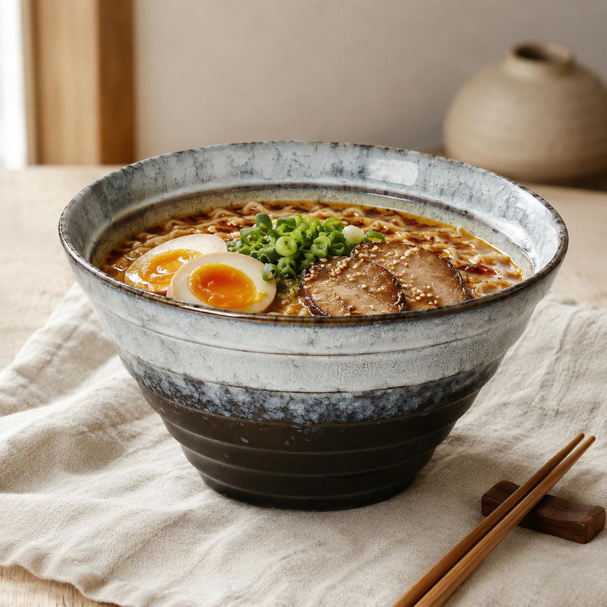 Bol à ramen en céramique - Bol à texture minimale pour une esthétique nette et équilibrée