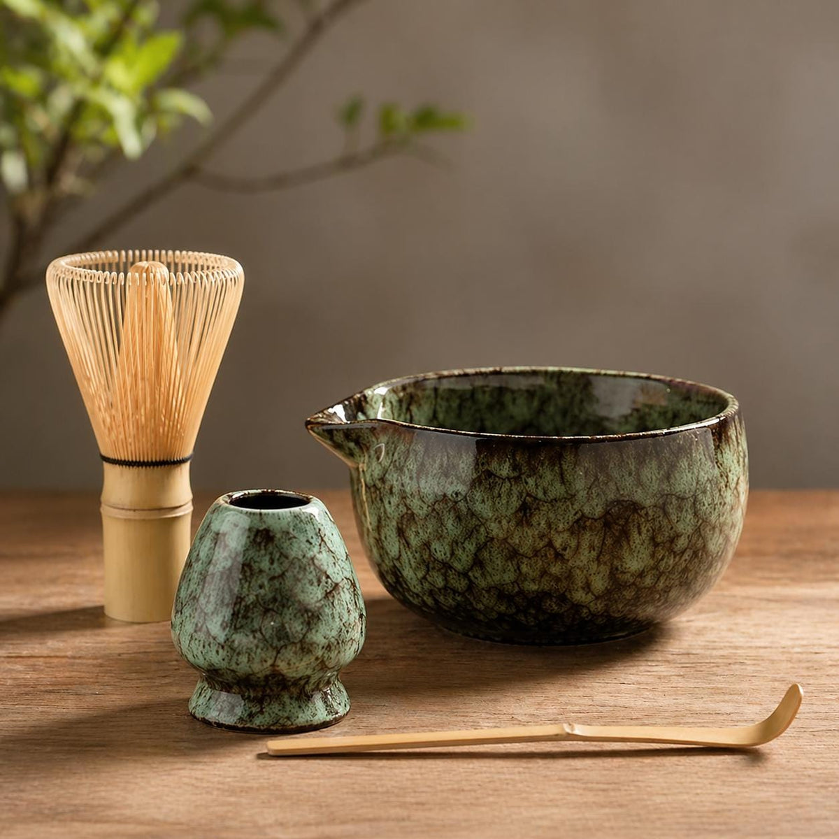Ensemble à matcha en céramique de 600-700 ml, diamètre 13 cm avec fouet en bambou et passoire