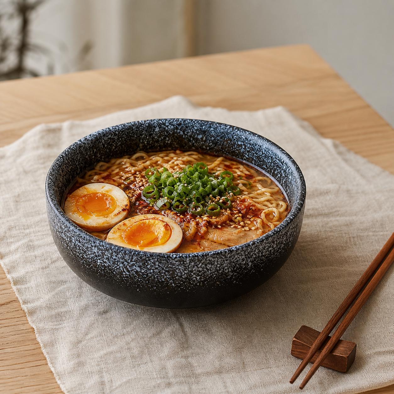 Bol ramen en céramique - Bol à nouilles texturé pour cuisine moderne à manger