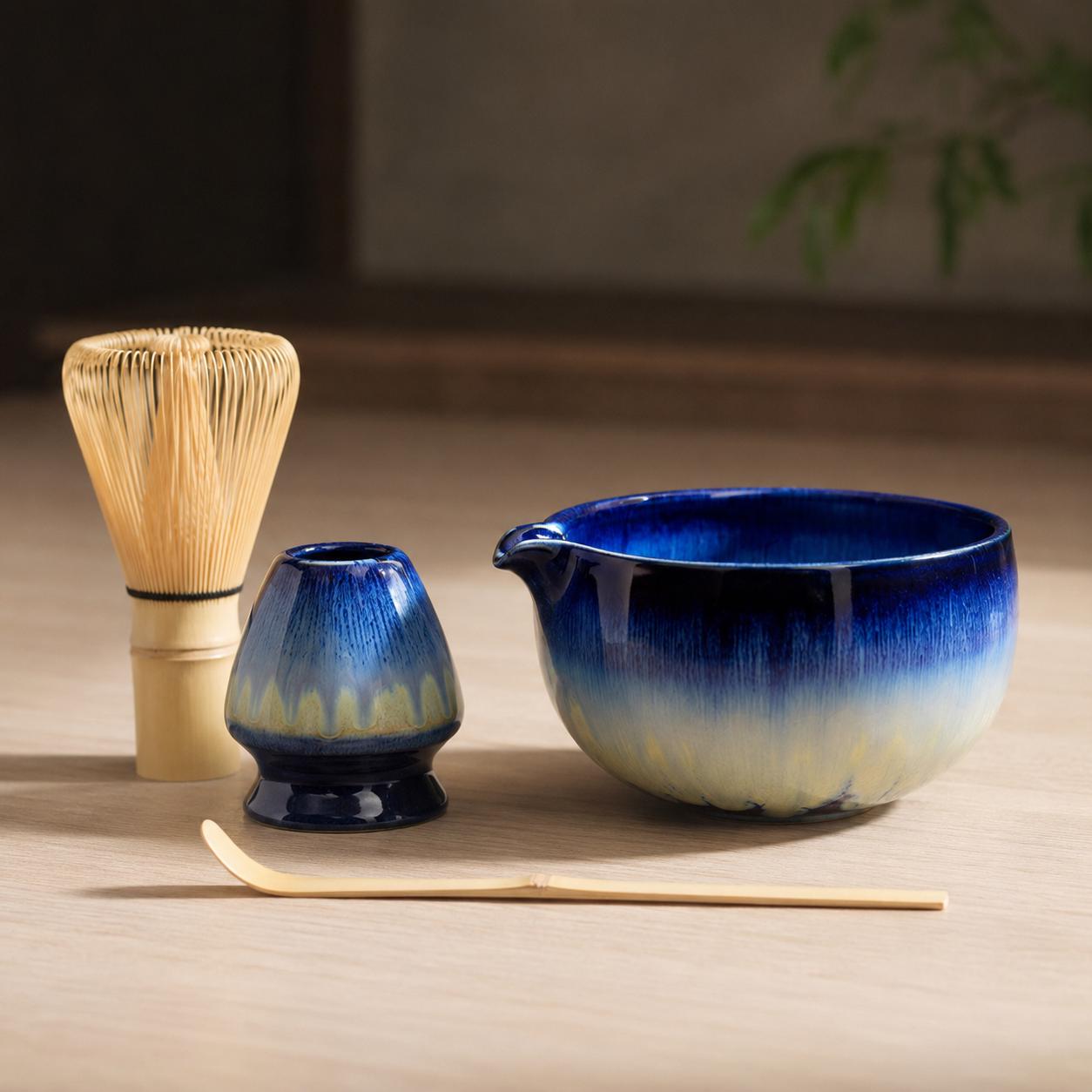 Ceramic Matcha Bowl Set - Japanese Ceramic Tea Set for Calm Matcha Preparation