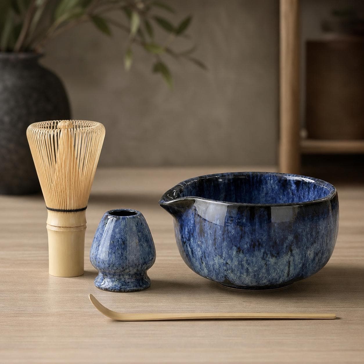 Ceramic Matcha Bowl Set - Japanese Tea Set with Whisk, Minimalist Tea Ritual