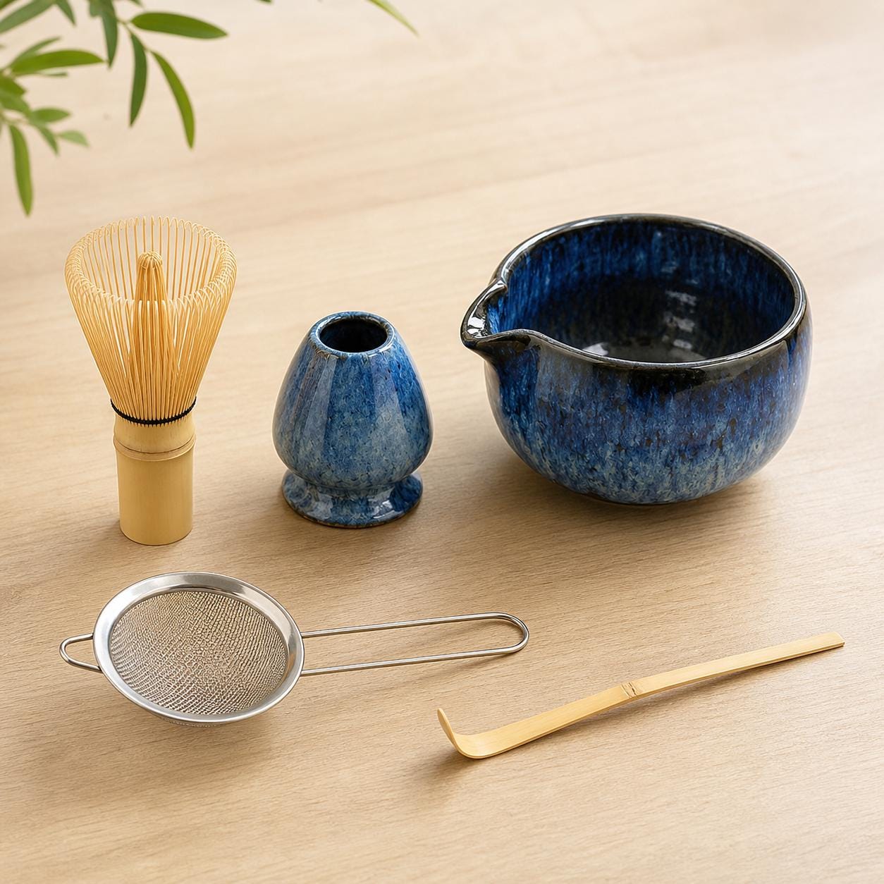 Ceramic Matcha Bowl Set - Japanese Tea Set with Whisk, Minimalist Tea Ritual