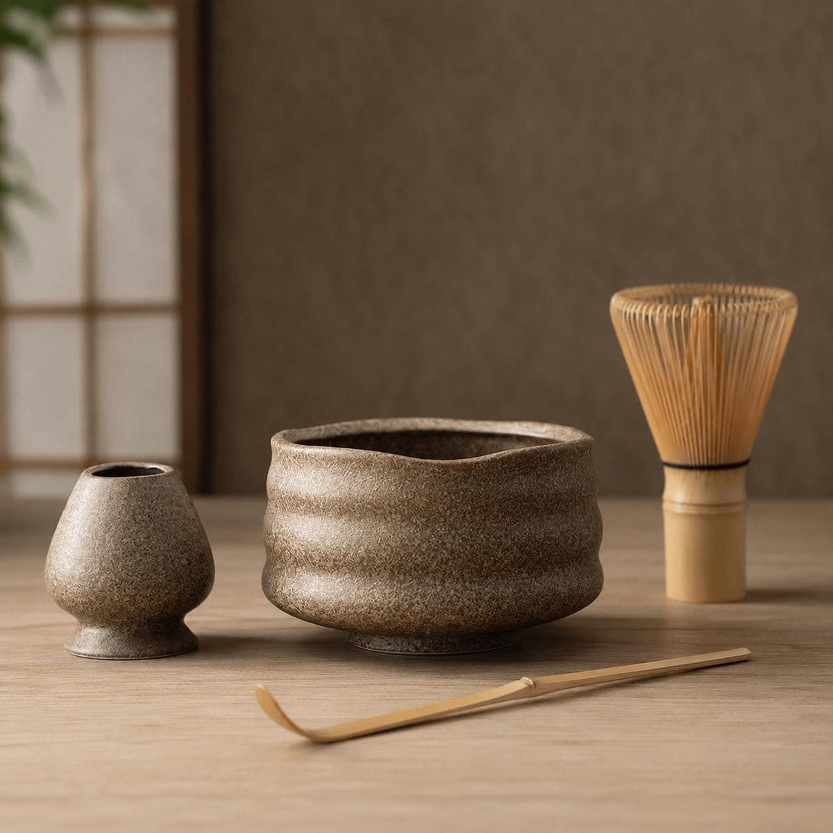 600 ml ceramic matcha set, 12 cm wide with bamboo whisk