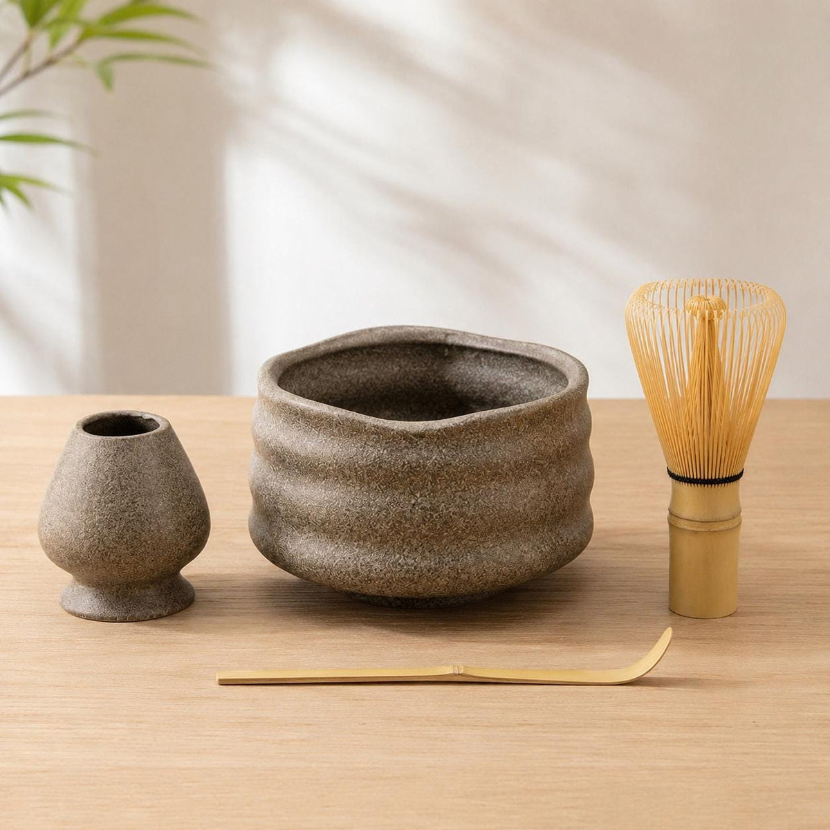 Set à matcha brun nervuré