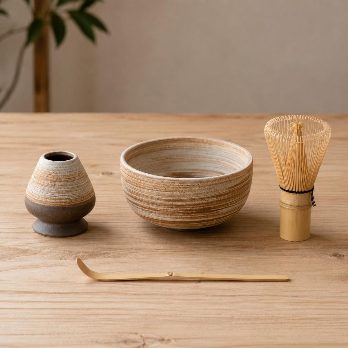 Set à matcha beige strié