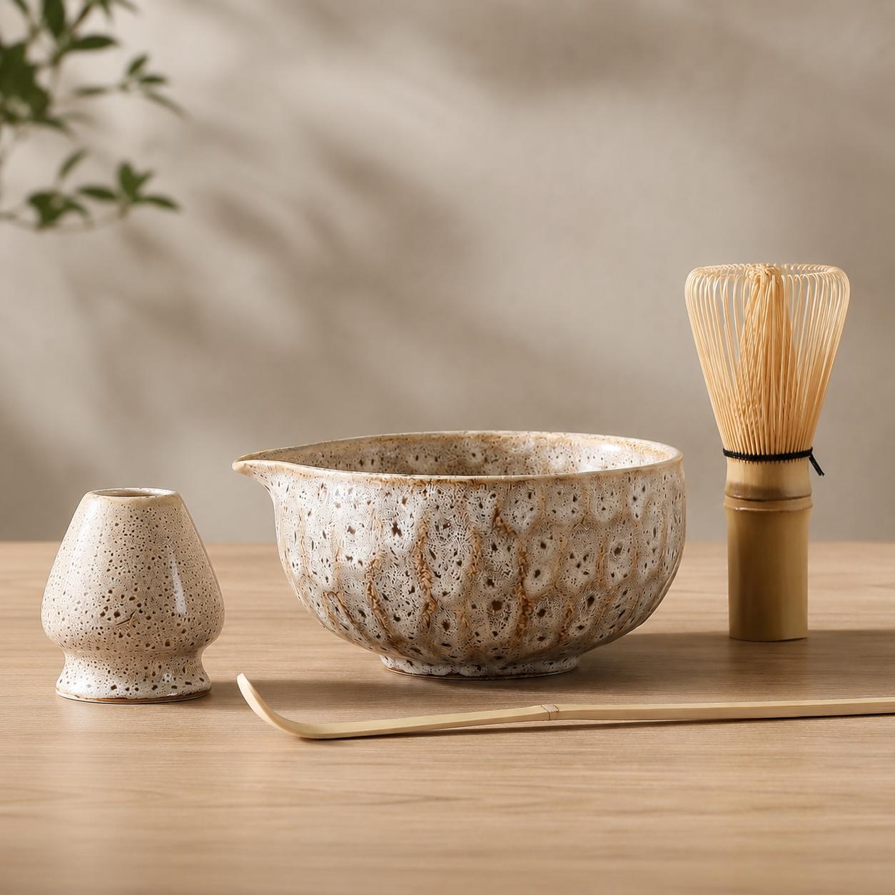 Ceramic Matcha Bowl Set - Gentle and Neutral Matcha Tea Set for Peaceful Interiors