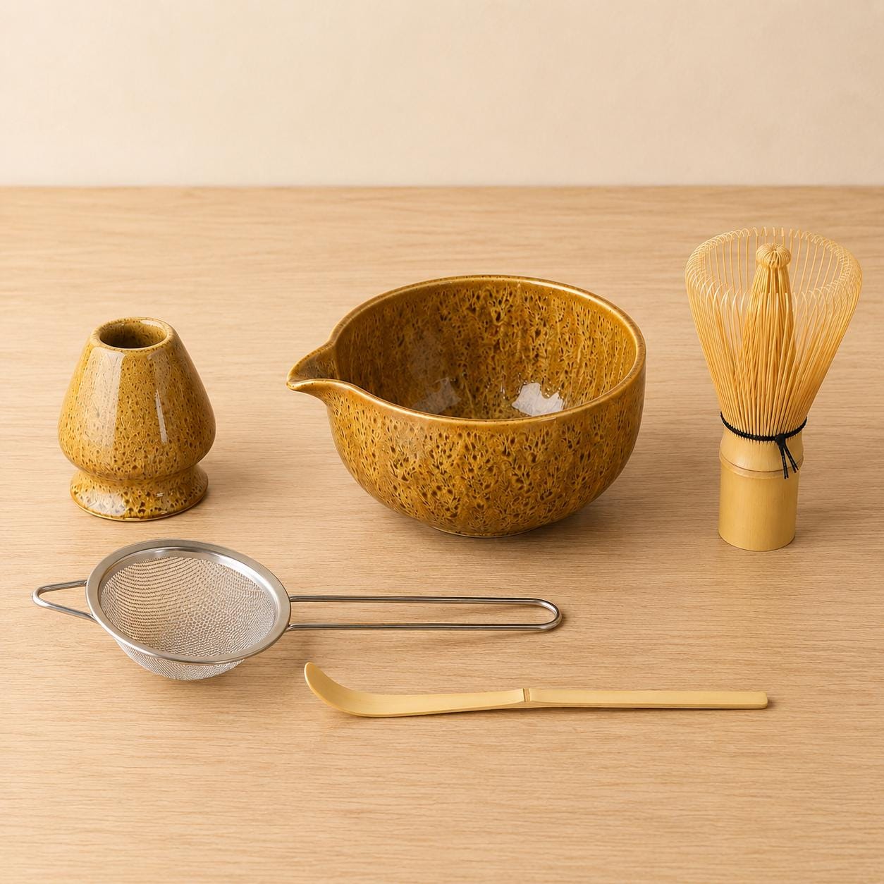 Ensemble de bols à matcha en céramique - Service à thé artisanal moderne pour une préparation quotidienne sereine