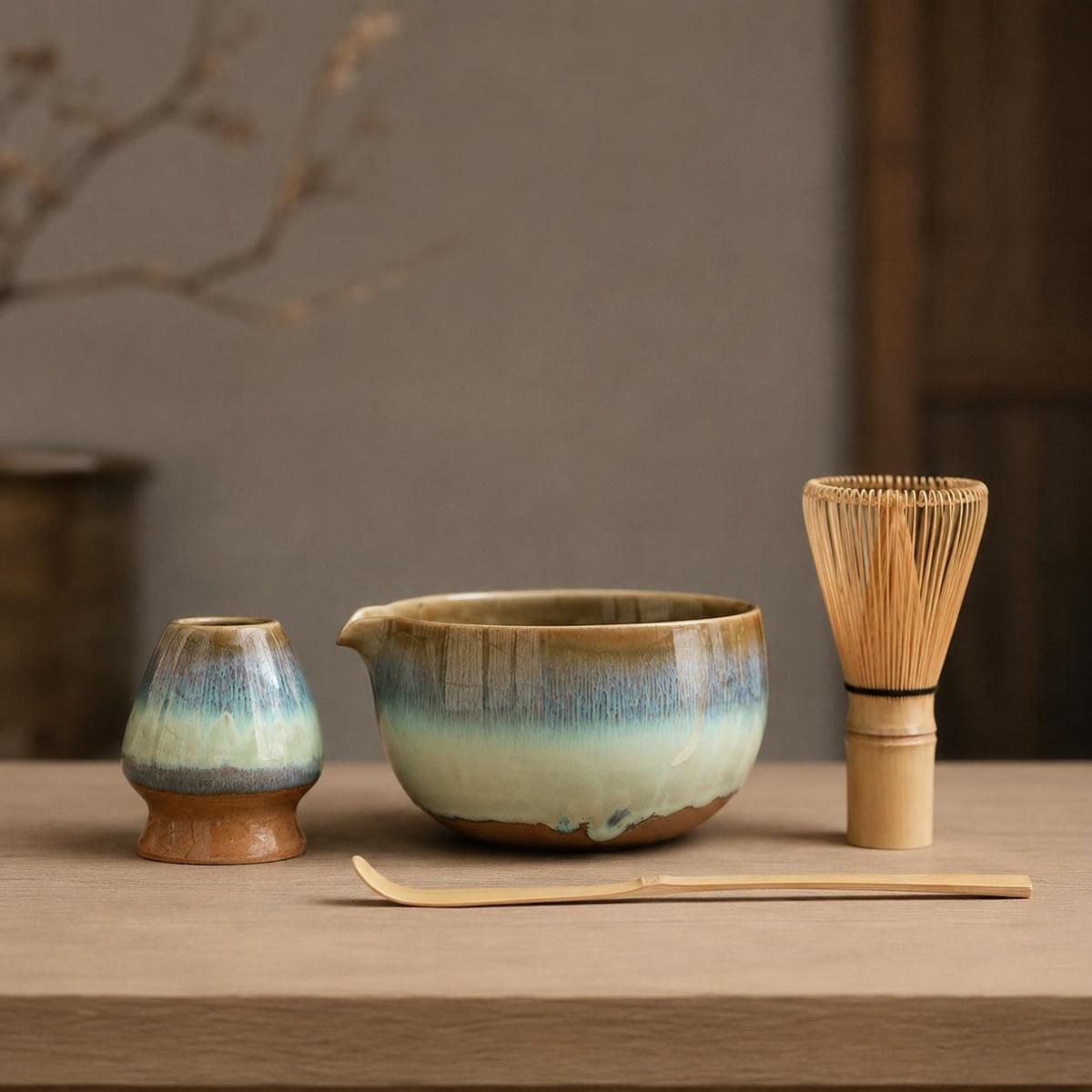 Ensemble à matcha en céramique de 600 ml, diamètre 13 cm avec fouet en bambou