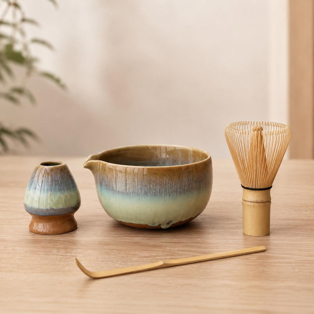 Set à matcha bleu et crème