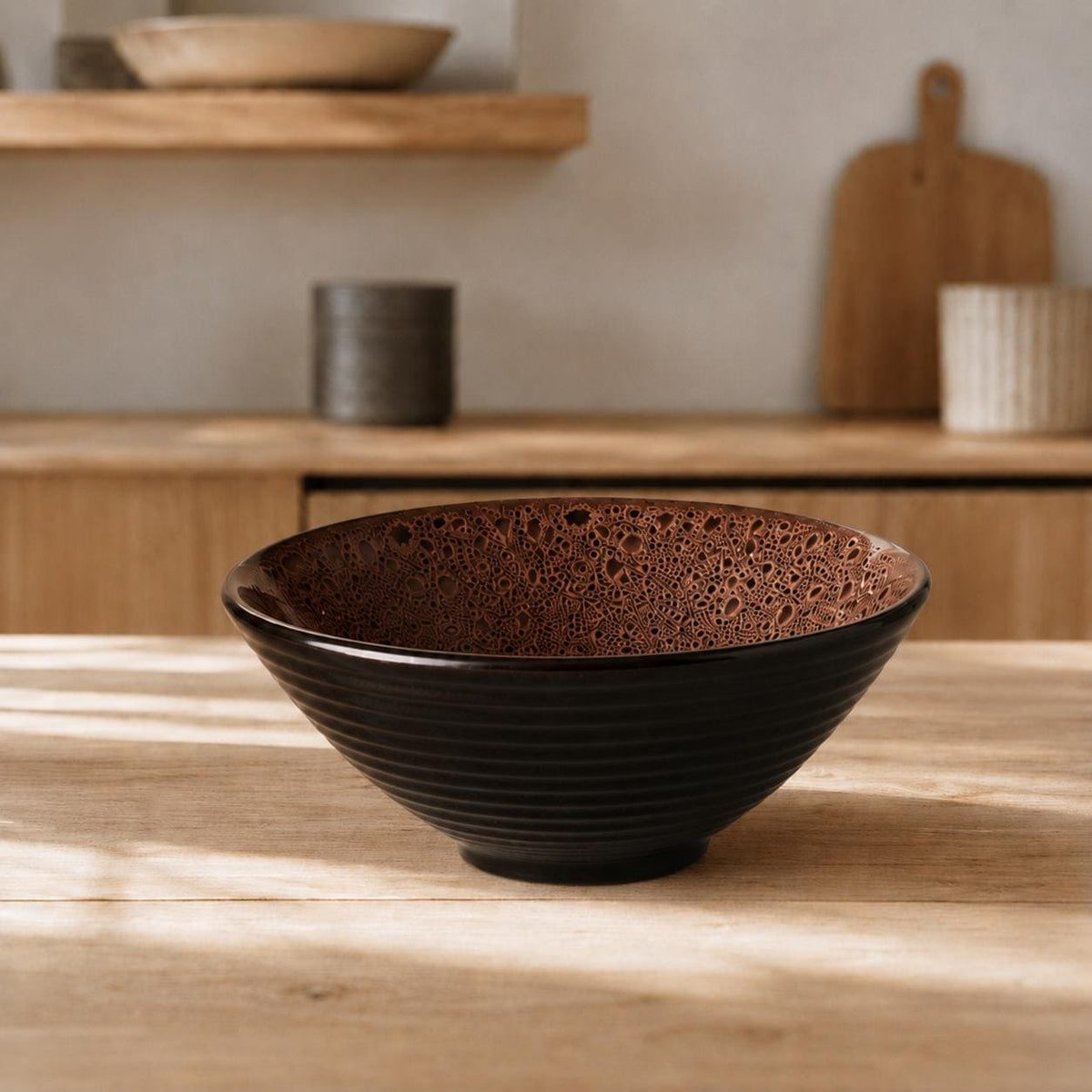 1,000 ml ceramic ramen bowl with speckled glaze, 19.5 cm wide