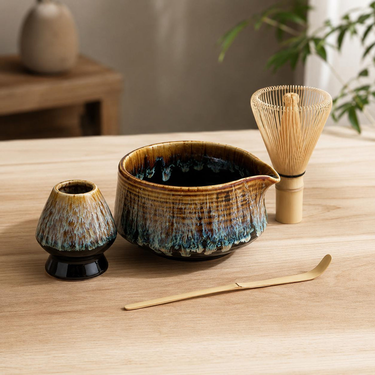 Ensemble à matcha en céramique de 600 ml, diamètre 12,7 cm avec fouet en bambou