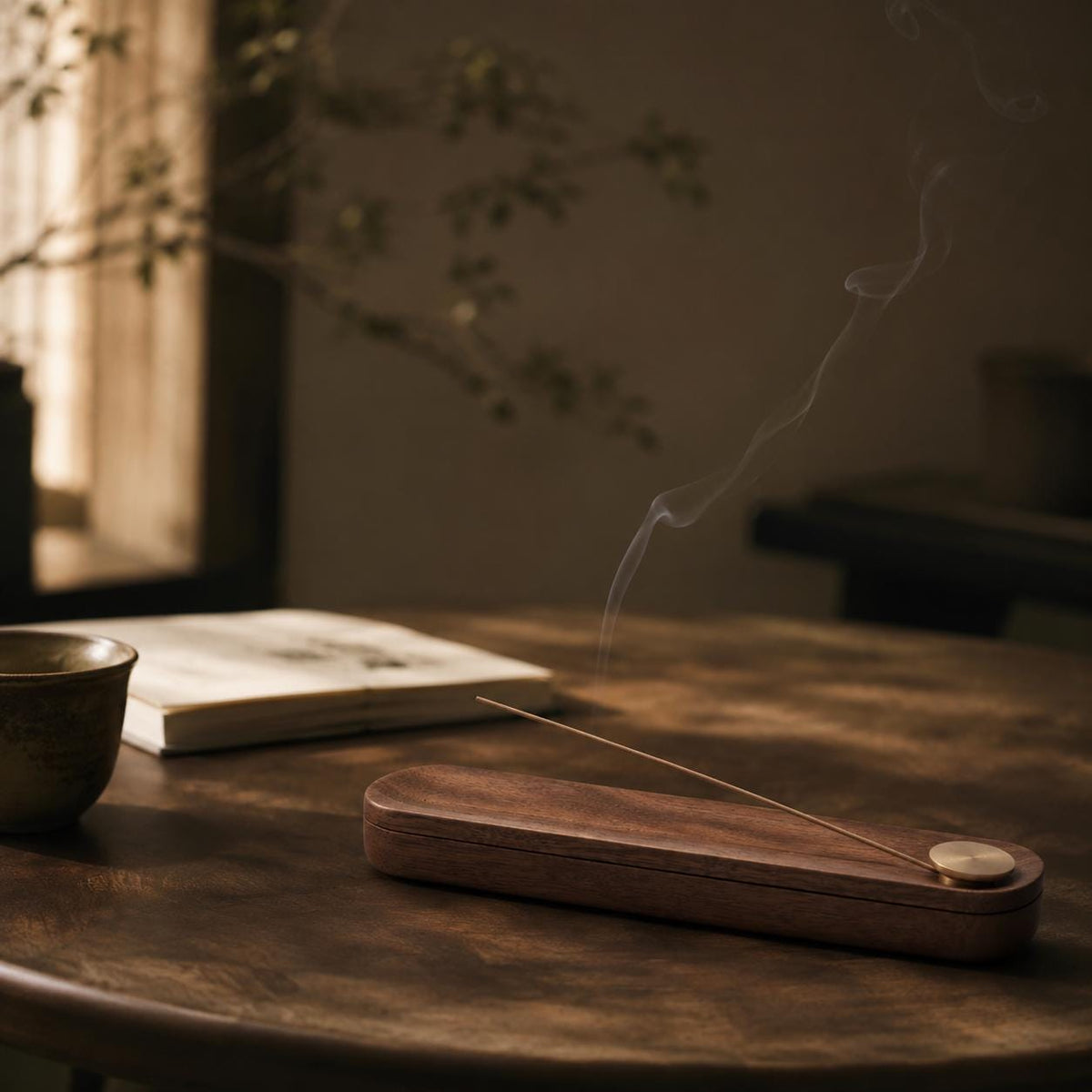 Walnut and Brass Incense Holder
