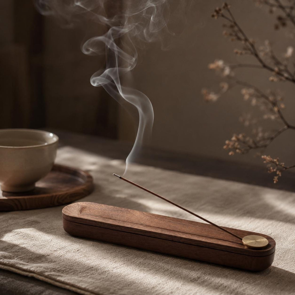 Walnut and Brass Incense Holder