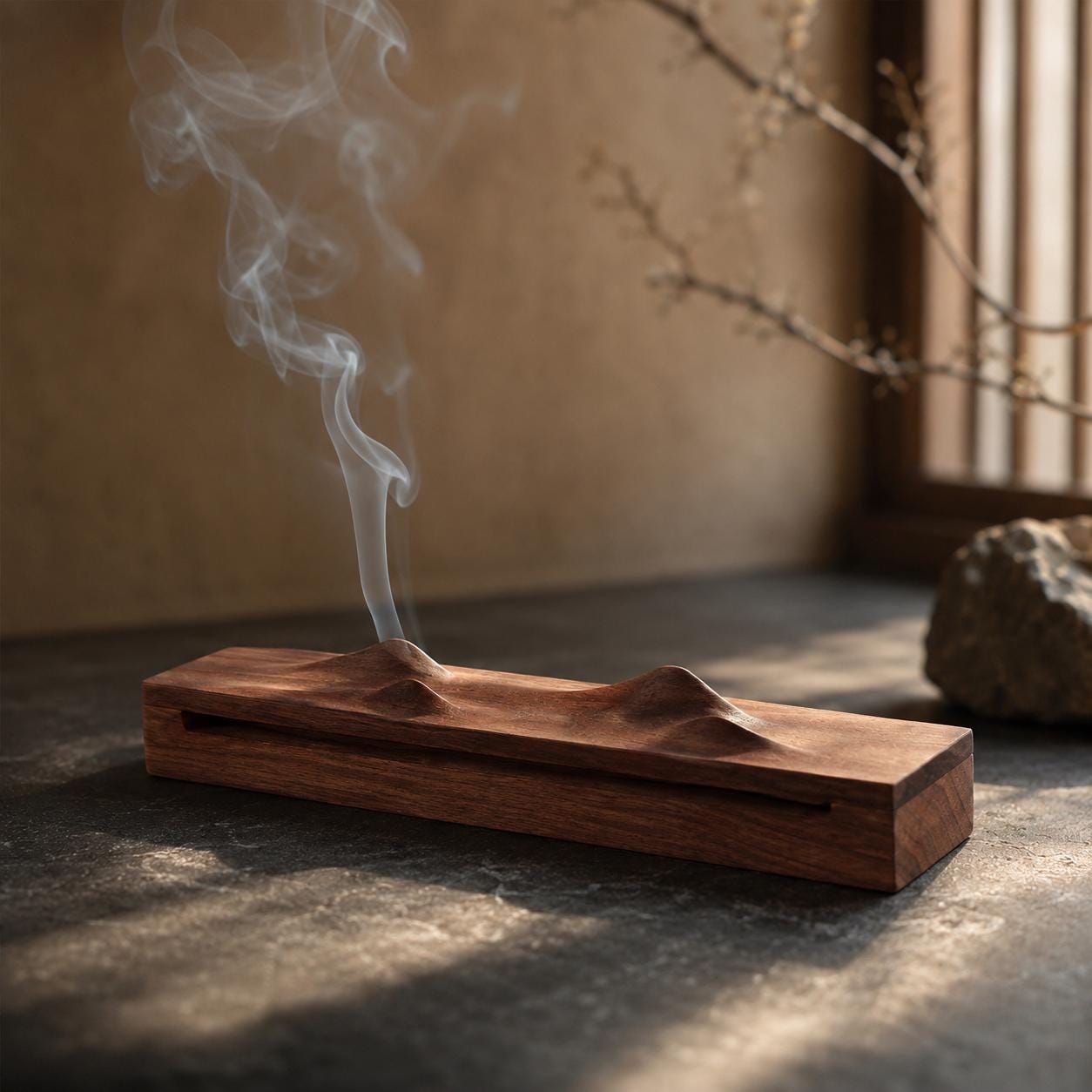 Porte-encens Japandi - Brûle-encens japonais en noyer
