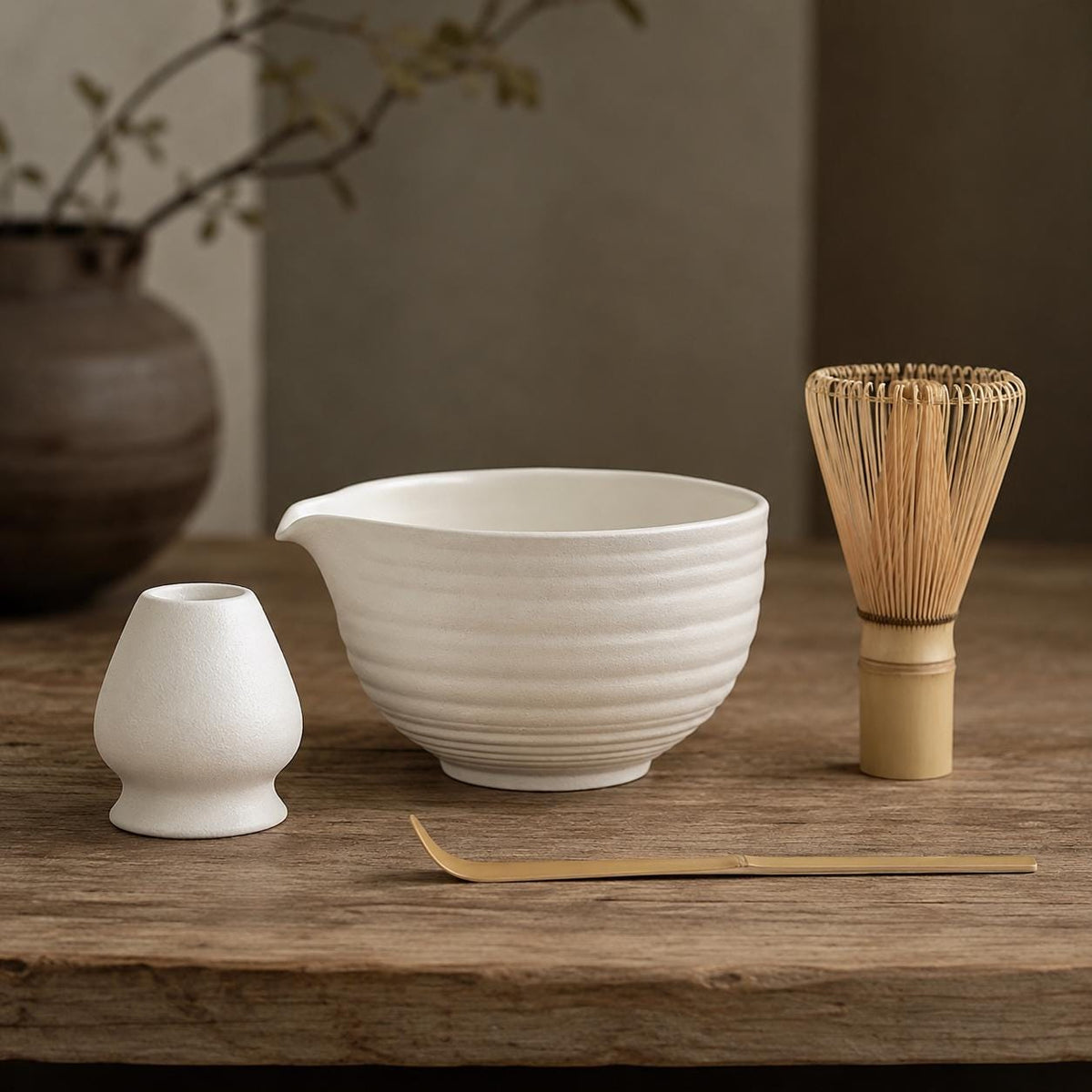 Ensemble à matcha en céramique de 600 ml, diamètre 12,7 cm avec fouet en bambou