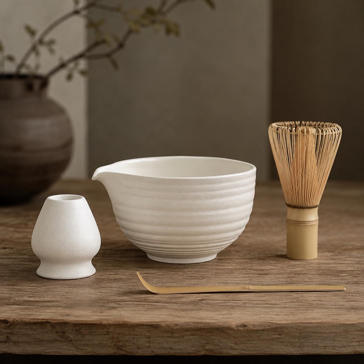 Ceramic Matcha Bowl Set - Organic Style Matcha Tea Set for Everyday Serenity