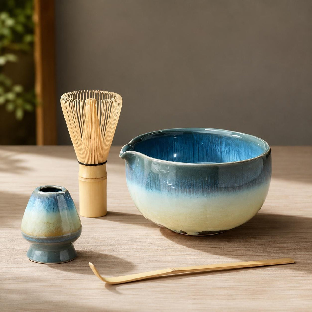 600 ml ceramic matcha set, 12.7 cm wide with bamboo whisk