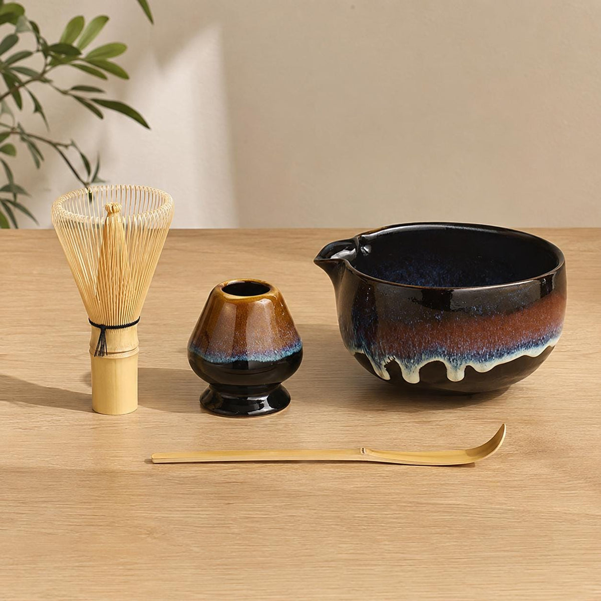 Set à matcha glaçure bleue et brune