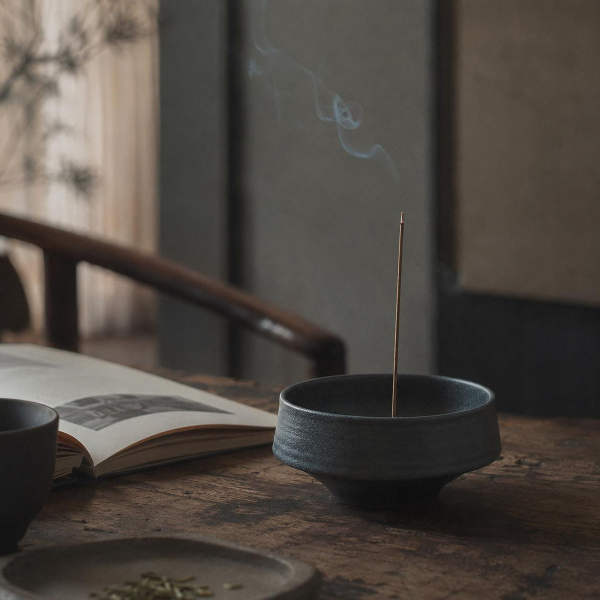 Incense Holder – With Bowl Tray Ceramic Dark