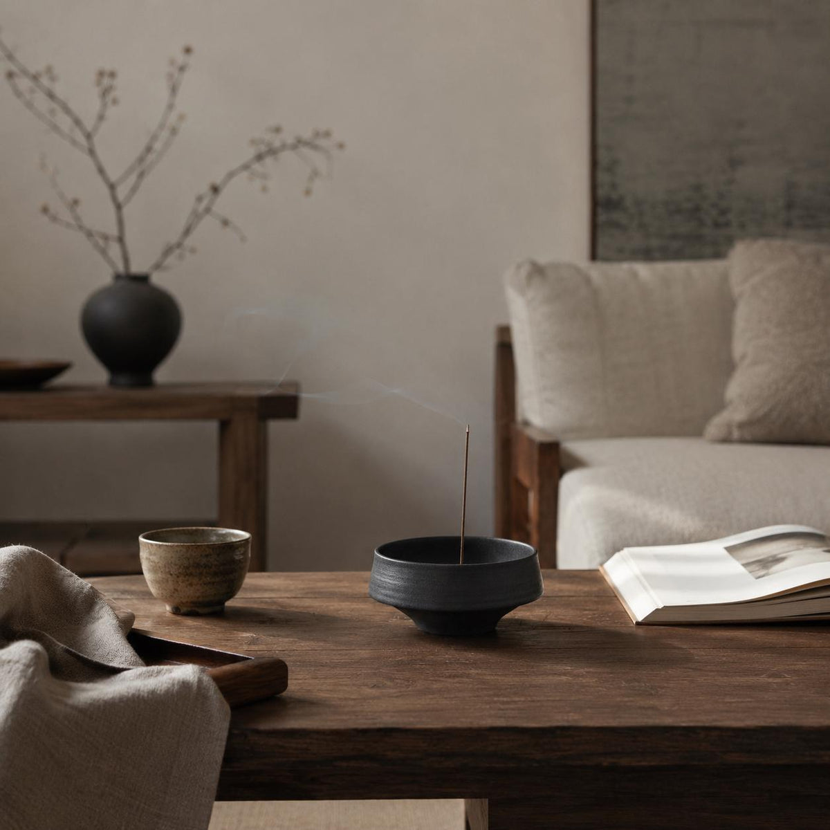 Incense Holder – With Bowl Tray Ceramic Dark