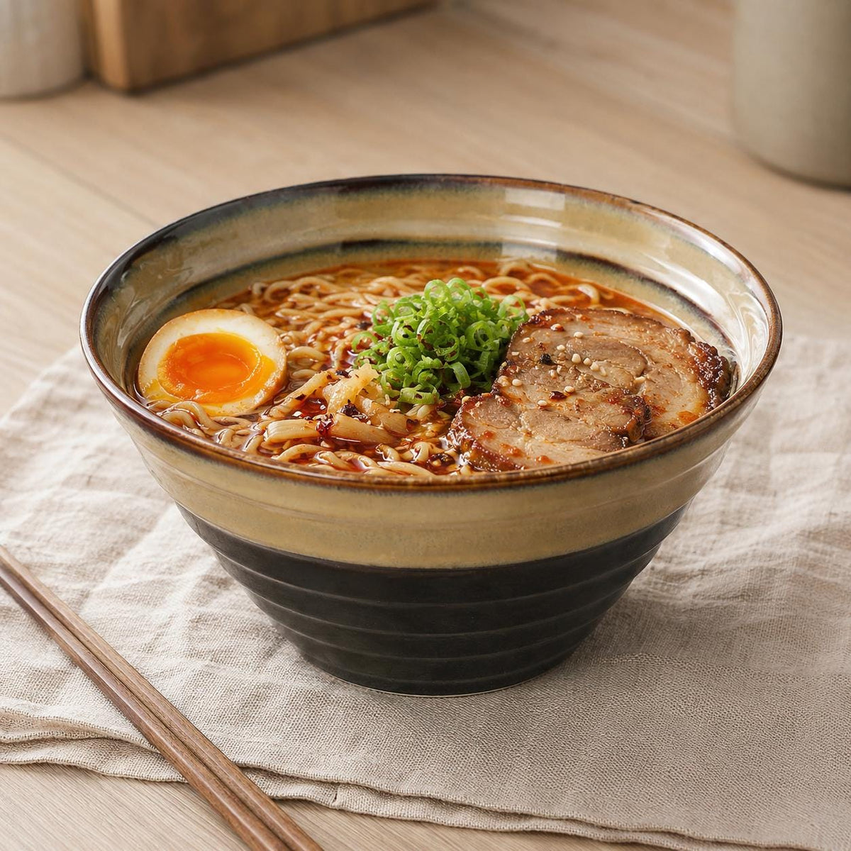 Ramen Bowl – Olive Green Striped