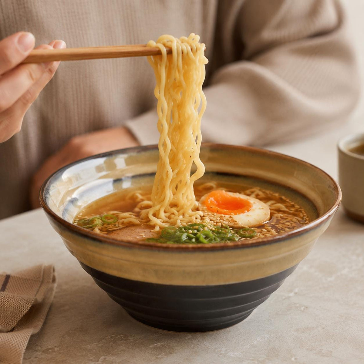 Ramen Bowl – Olive Green Striped