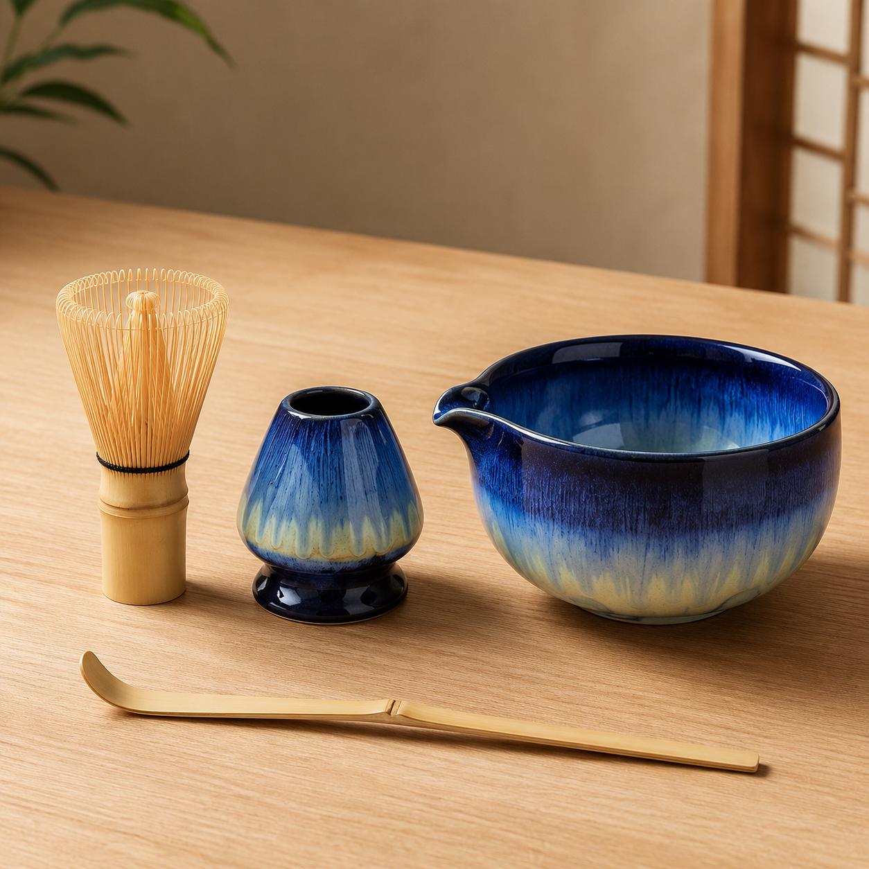 Ceramic Matcha Bowl Set - Japanese Ceramic Tea Set for Calm Matcha Preparation