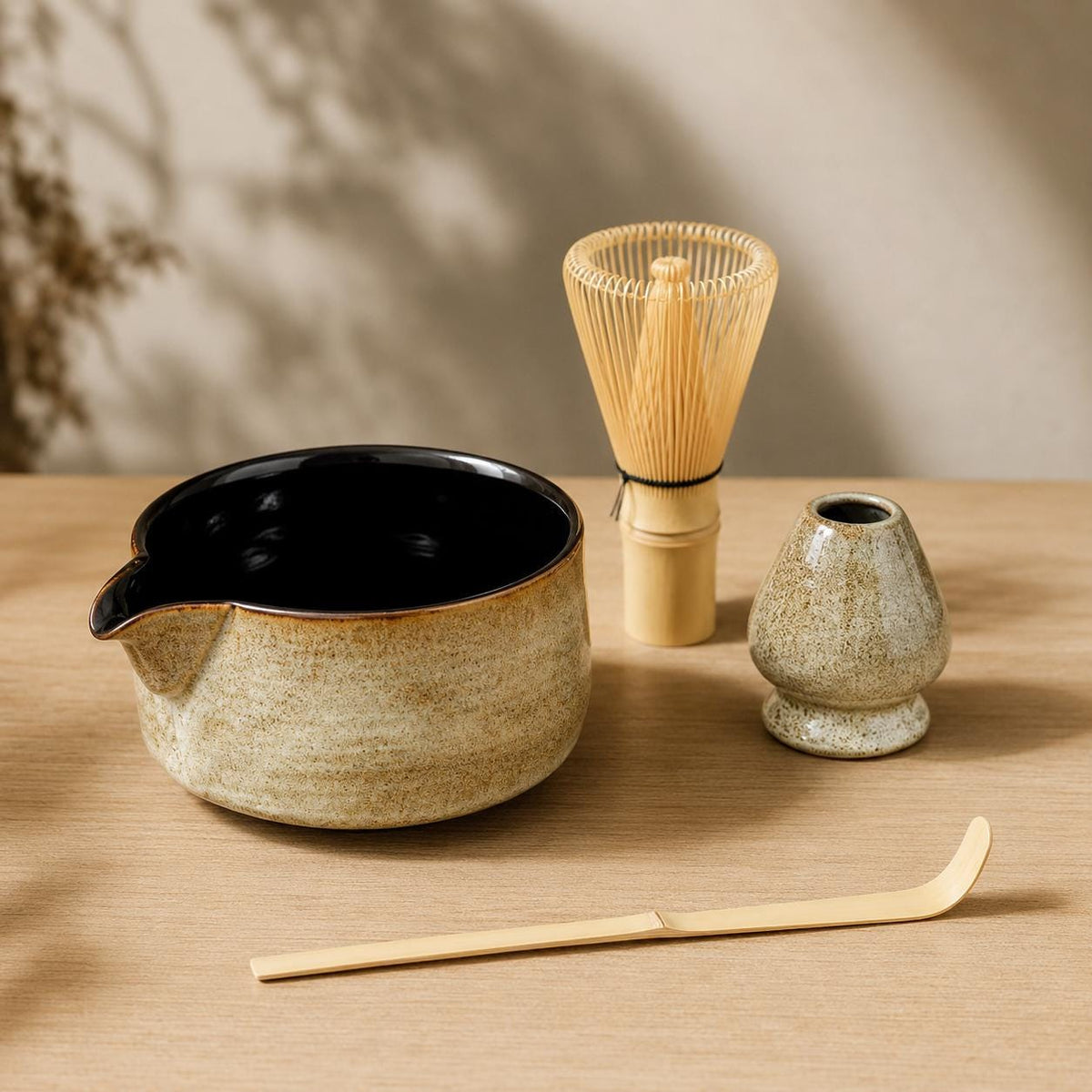 600 ml ceramic matcha set, 12.7 cm wide with bamboo whisk