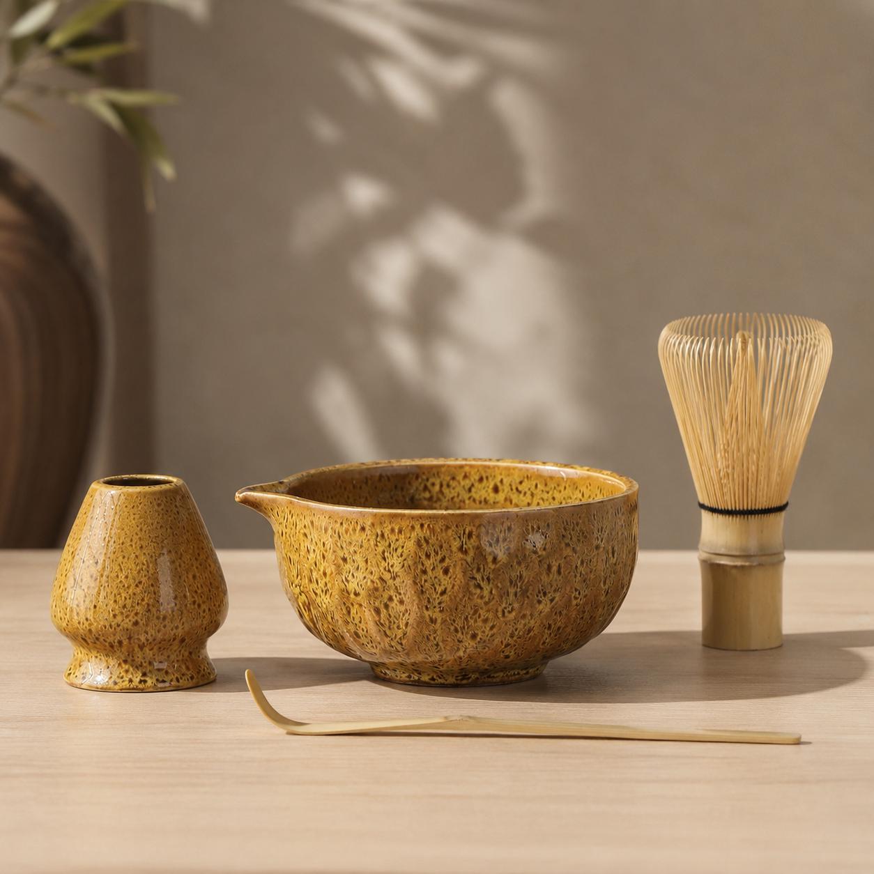 Ensemble de bols à matcha en céramique - Service à thé artisanal moderne pour une préparation quotidienne sereine
